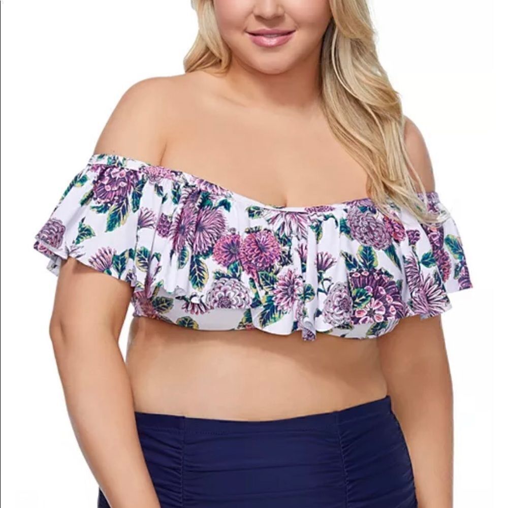 Raisins Curve Trendy Plus Size Wild Romance Tortuga Flounce Bikini Top